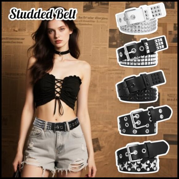 Studded Belt Punk Rock Rivet Belt Artificial Leather Metal Adjustable main image 5